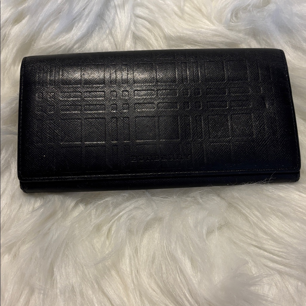 Authentic Burberry Black Embossed Check Leather Wallet